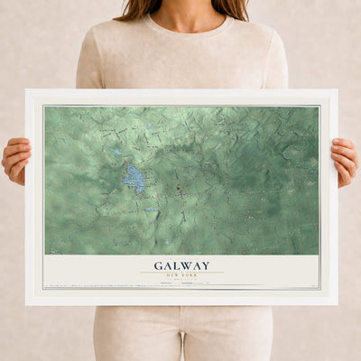 Galway, New York map print, 12" x 18" W/ White Ayous Wood Frame mockup