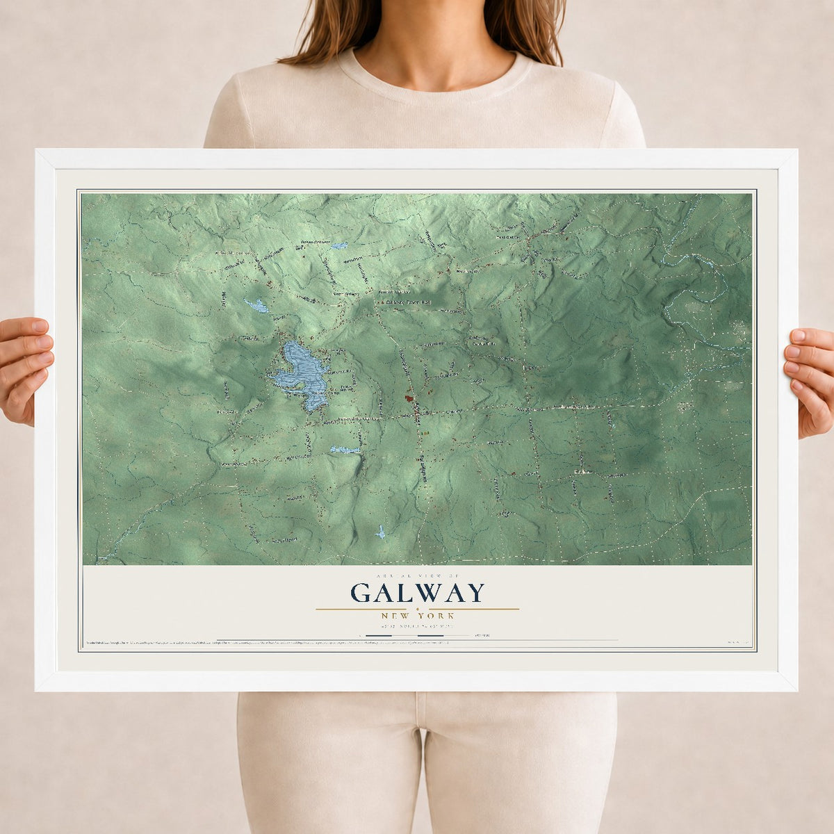 Galway, New York map print, 18" x 24" W/ White Ayous Wood Frame mockup