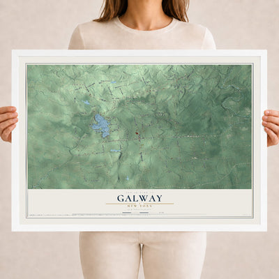 Galway, New York map print, 18" x 24" W/ White Ayous Wood Frame mockup