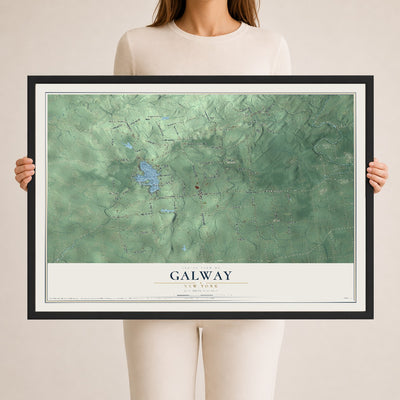 Galway, New York map print, 24" x 36" W/ Black Ayous Wood Frame mockup
