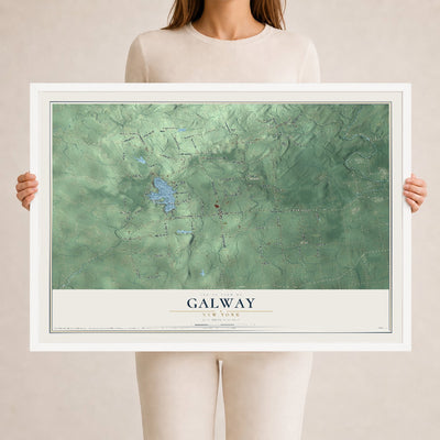 Galway, New York map print, 24" x 36" W/ White Ayous Wood Frame mockup