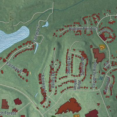 Close-up of the map of Gananda, New York print showing street and building detail