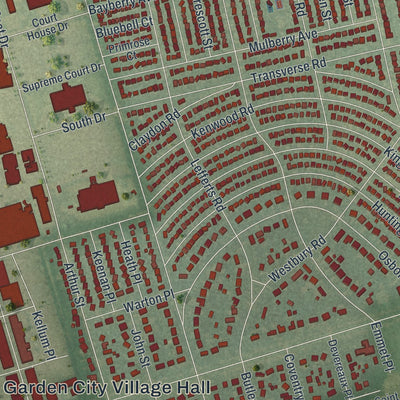 Close-up 2 of the Garden City, New York map artwork