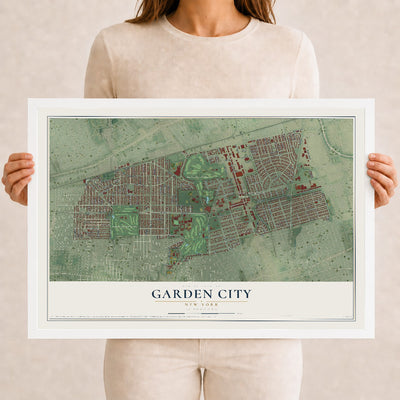 Garden City, New York map print, 12" x 18" W/ White Ayous Wood Frame mockup