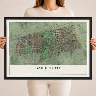 Garden City, New York map print, 18" x 24" W/ Black Ayous Wood Frame mockup