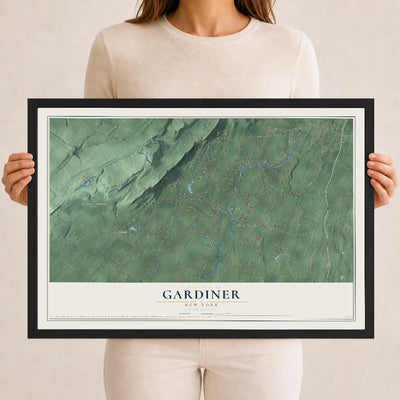 Gardiner, New York map print, 12" x 18" W/ Black Ayous Wood Frame mockup