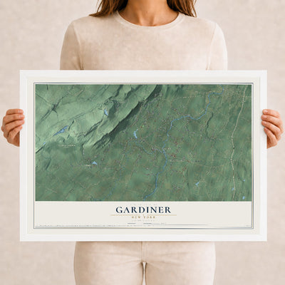 Gardiner, New York map print, 12" x 18" W/ White Ayous Wood Frame mockup