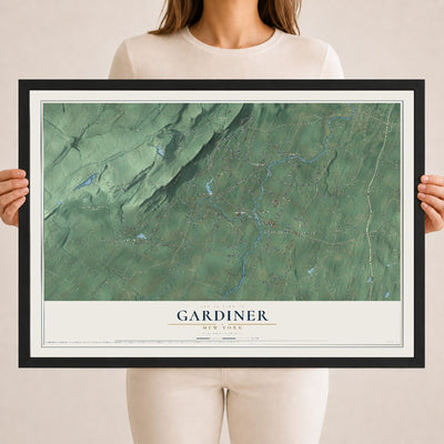 Gardiner, New York map print, 18" x 24" W/ Black Ayous Wood Frame mockup