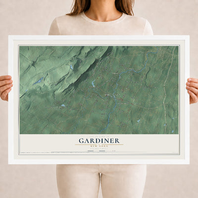 Gardiner, New York map print, 18" x 24" W/ White Ayous Wood Frame mockup