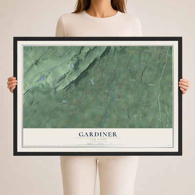 Gardiner, New York map print, 24" x 36" W/ Black Ayous Wood Frame mockup