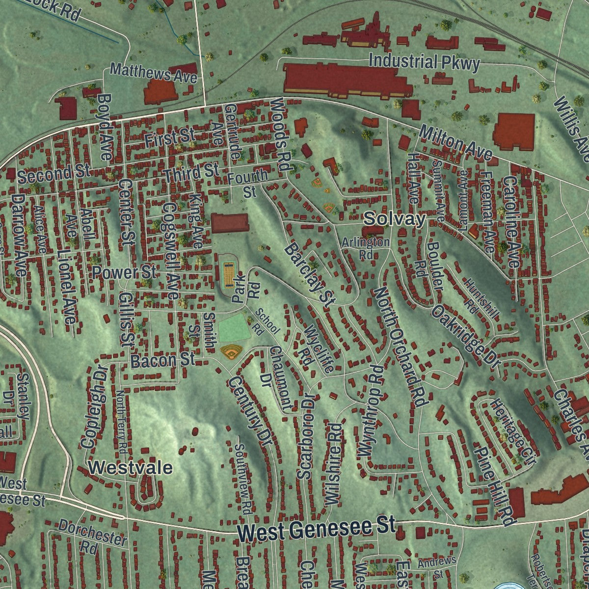 Close-up 1 of the Geddes, New York map artwork
