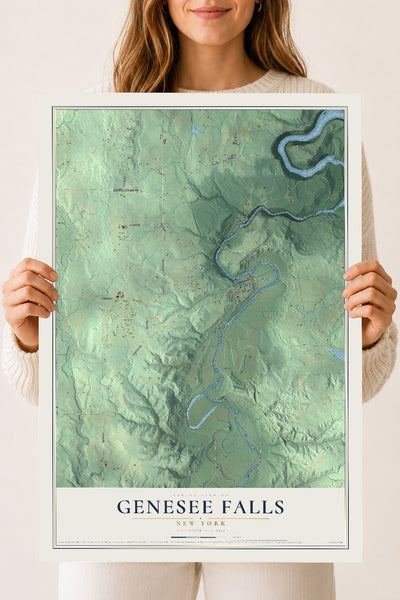 Genesee Falls, New York map print, 18" x 24" Archival Matte Print mockup