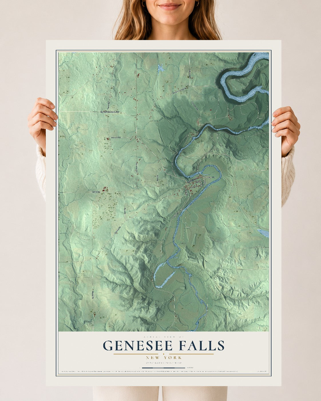 Genesee Falls, New York map print, 24" x 36" Archival Matte Print mockup