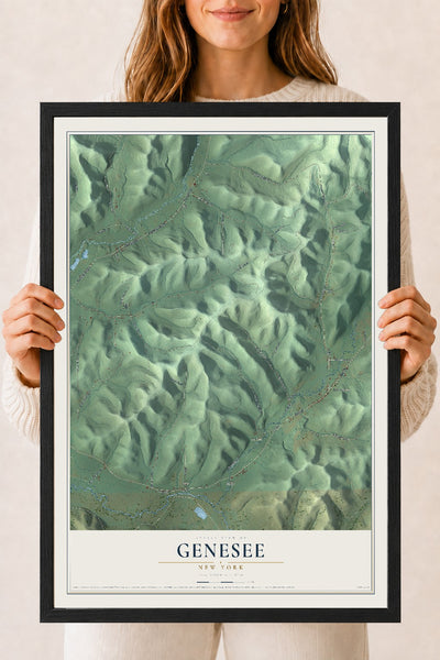 Map of Genesee, New York, 18 x 24 inch print in a black wood frame