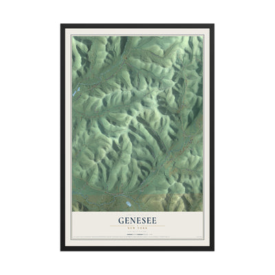 Genesee, New York map print, 12" x 18" W/ Black Ayous Wood Frame mockup