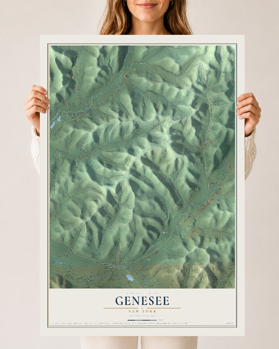 Genesee, New York map print, 24" x 36" Archival Matte Print mockup