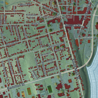Close-up 1 of the Geneva City (Ontario County), New York map artwork