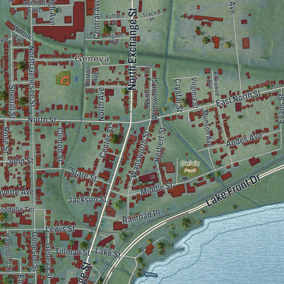 Close-up 2 of the Geneva City (Ontario County), New York map artwork