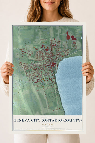 Geneva City (Ontario County), New York map print, 18" x 24" Archival Matte Print mockup