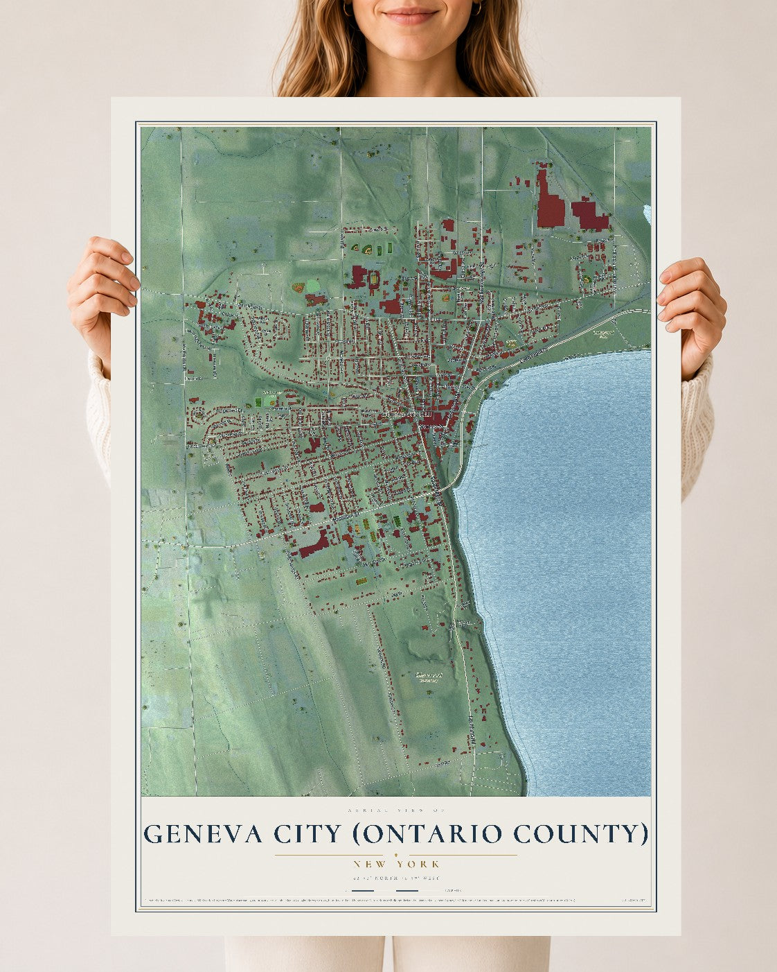Geneva City (Ontario County), New York map print, 24" x 36" Archival Matte Print mockup