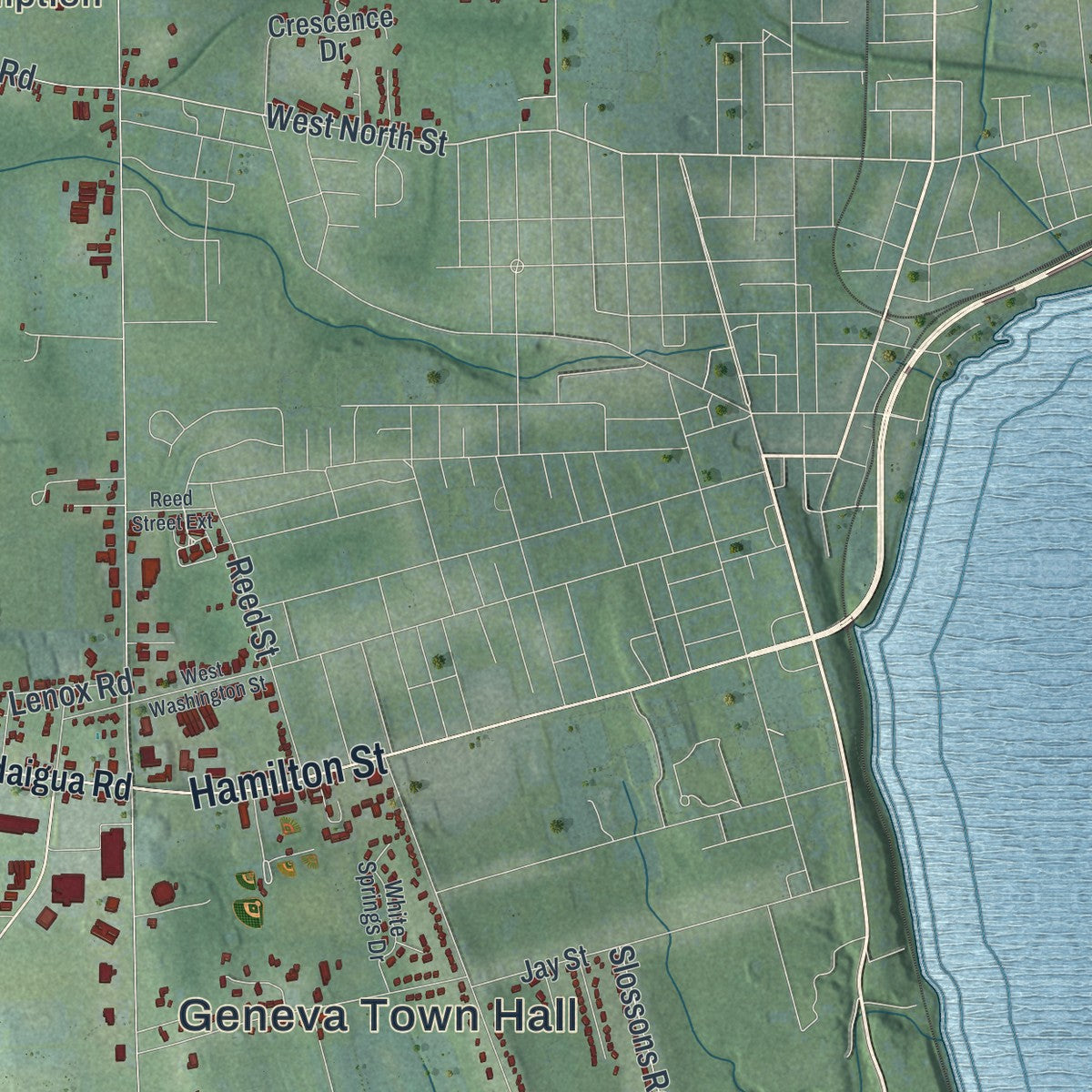 Close-up 1 of the Geneva Town (Ontario County), New York map artwork