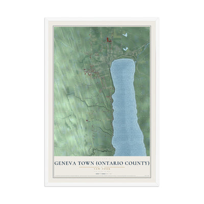 Geneva Town (Ontario County), New York map print, 12" x 18" W/ White Ayous Wood Frame mockup