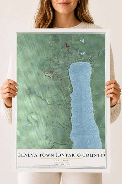 Geneva Town (Ontario County), New York map print, 18" x 24" Archival Matte Print mockup