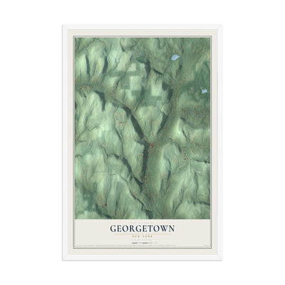 Georgetown, New York map print, 12" x 18" W/ White Ayous Wood Frame mockup