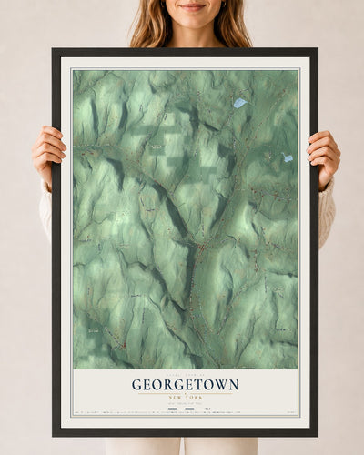 Georgetown, New York map print, 24" x 36" W/ Black Ayous Wood Frame mockup