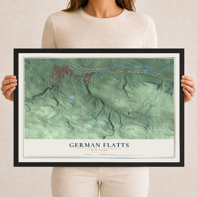 German Flatts, New York map print, 12" x 18" W/ Black Ayous Wood Frame mockup