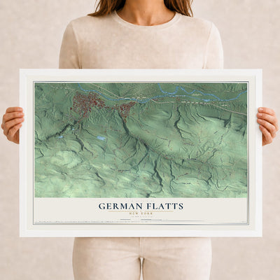 German Flatts, New York map print, 12" x 18" W/ White Ayous Wood Frame mockup