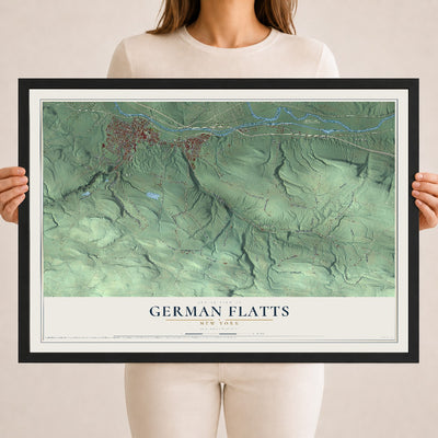 German Flatts, New York map print, 18" x 24" W/ Black Ayous Wood Frame mockup