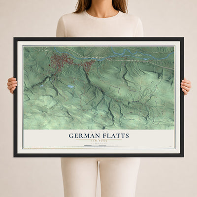 German Flatts, New York map print, 24" x 36" W/ Black Ayous Wood Frame mockup