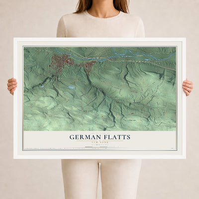 German Flatts, New York map print, 24" x 36" W/ White Ayous Wood Frame mockup