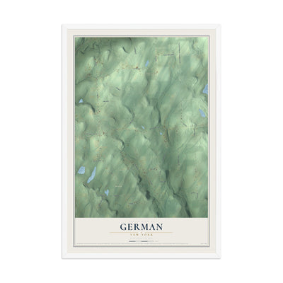 German, New York map print, 12" x 18" W/ White Ayous Wood Frame mockup