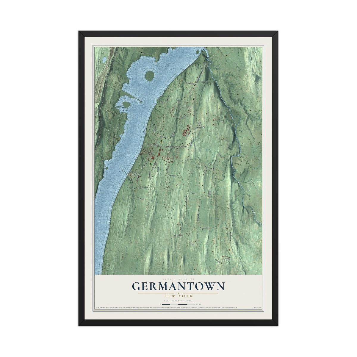 Germantown, New York map print, 12" x 18" W/ Black Ayous Wood Frame mockup