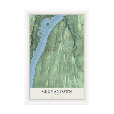 Germantown, New York map print, 12" x 18" W/ White Ayous Wood Frame mockup