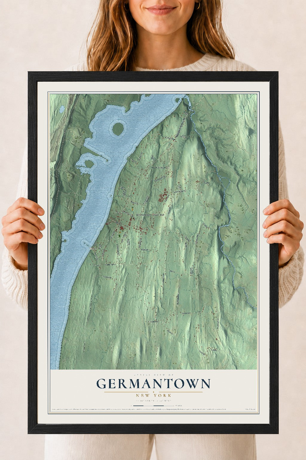 Germantown, New York map print, 18" x 24" W/ Black Ayous Wood Frame mockup