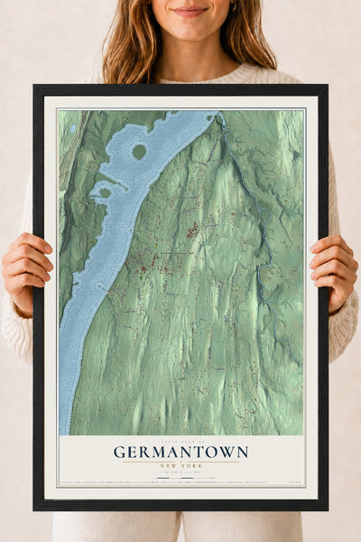 Germantown, New York map print, 18" x 24" W/ Black Ayous Wood Frame mockup