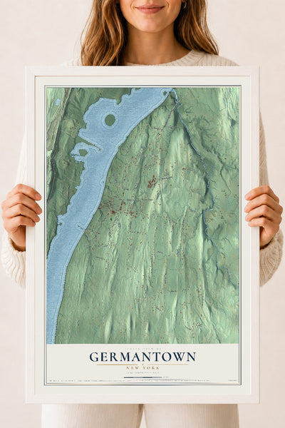 Germantown, New York map print, 18" x 24" W/ White Ayous Wood Frame mockup