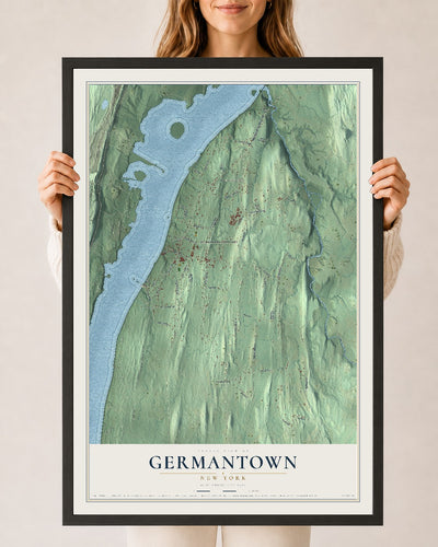 Germantown, New York map print, 24" x 36" W/ Black Ayous Wood Frame mockup