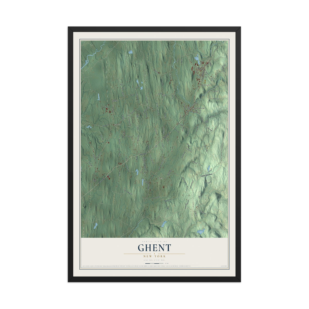 Ghent, New York map print, 12" x 18" W/ Black Ayous Wood Frame mockup