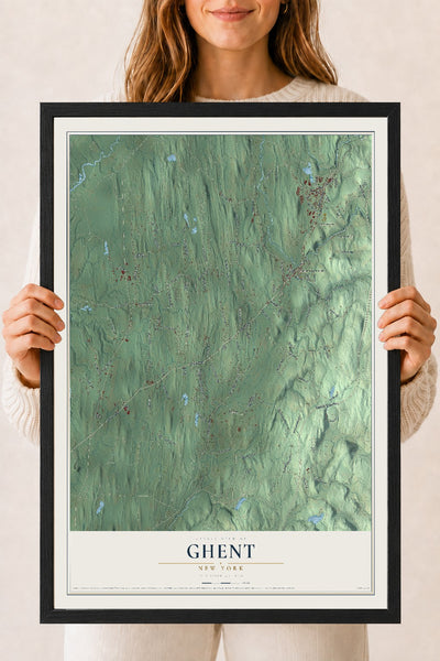 Ghent, New York map print, 18" x 24" W/ Black Ayous Wood Frame mockup