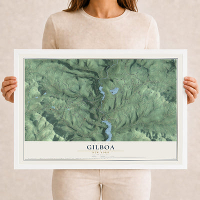 Gilboa, New York map print, 12" x 18" W/ White Ayous Wood Frame mockup