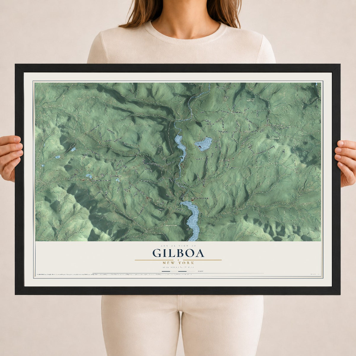 Gilboa, New York map print, 18" x 24" W/ Black Ayous Wood Frame mockup