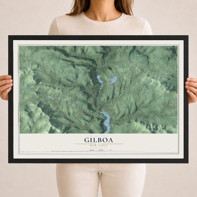 Gilboa, New York map print, 18" x 24" W/ Black Ayous Wood Frame mockup