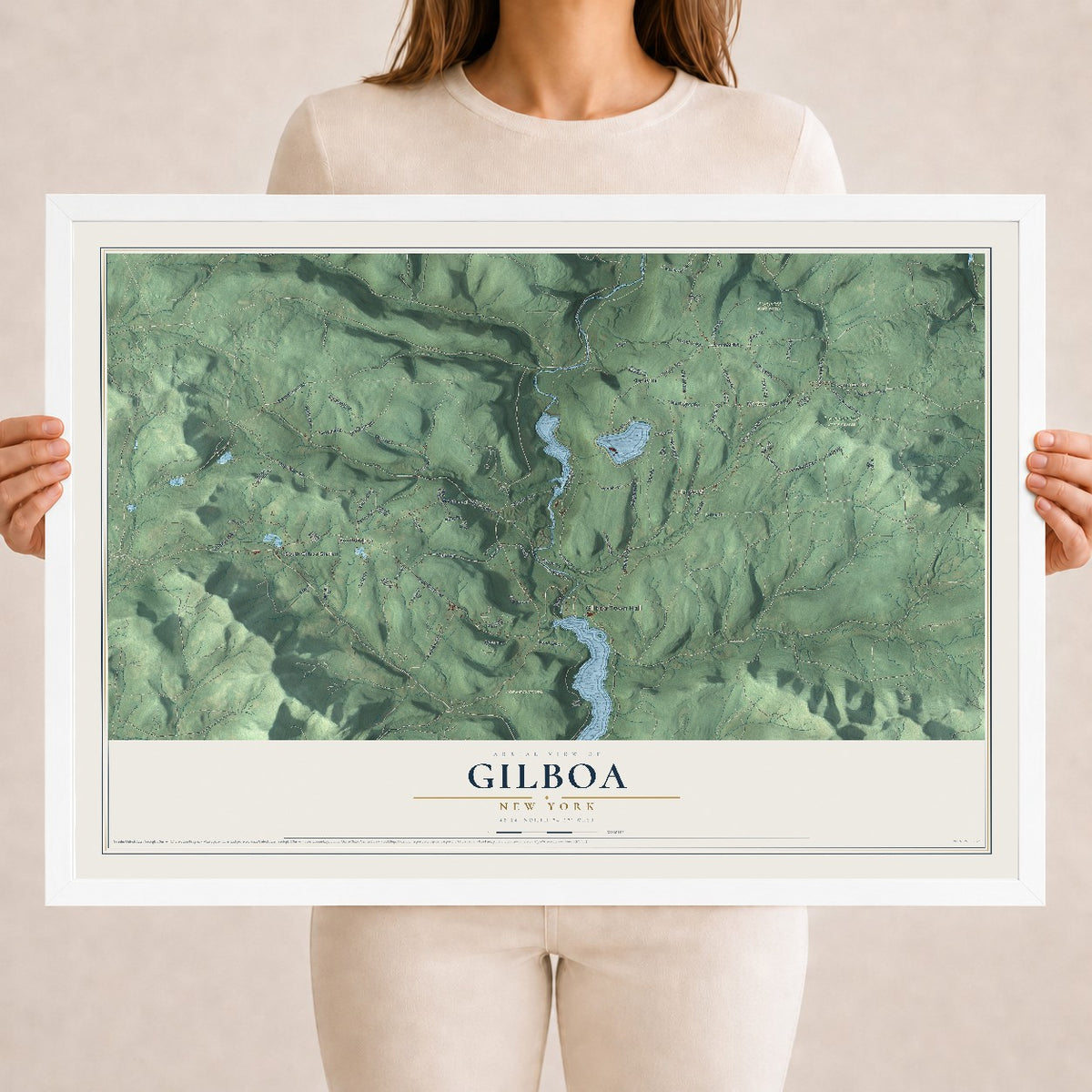 Gilboa, New York map print, 18" x 24" W/ White Ayous Wood Frame mockup