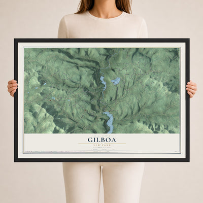Gilboa, New York map print, 24" x 36" W/ Black Ayous Wood Frame mockup