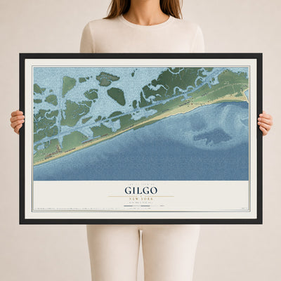 Gilgo, New York map print, 24" x 36" W/ Black Ayous Wood Frame mockup