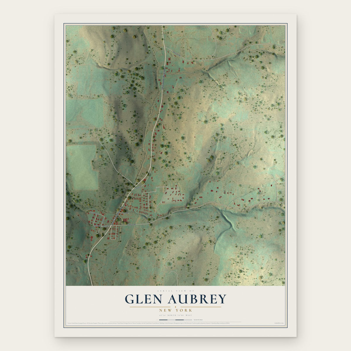 Glen Aubrey, New York map print, the full design